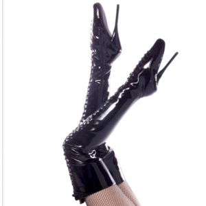 Devious by Pleaser thigh high fetish ballet heels, black pvc, worn once